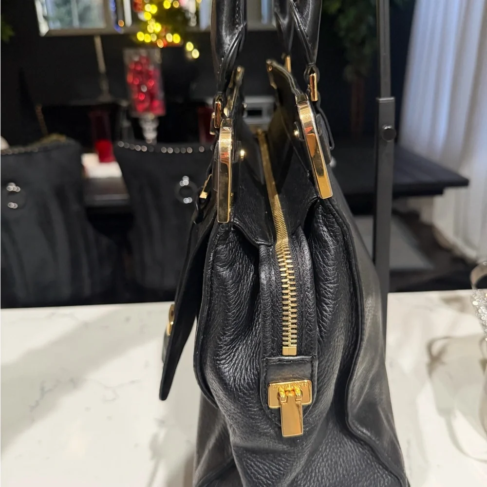 Michael Kors Collection Black Crocodile-Embossed Satchel - Picture 3 of 12